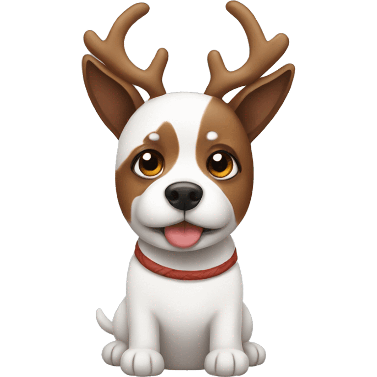 Little white and brown dog with reindeer ears emoji