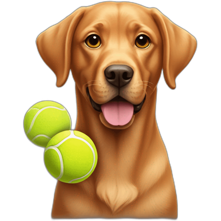 Red labrador with holding a tennis ball emoji