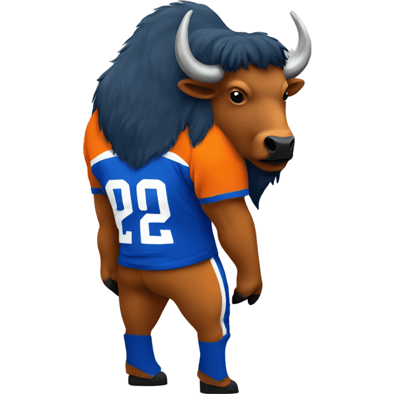 Bison mascot wearing an orange and blue jersey emoji