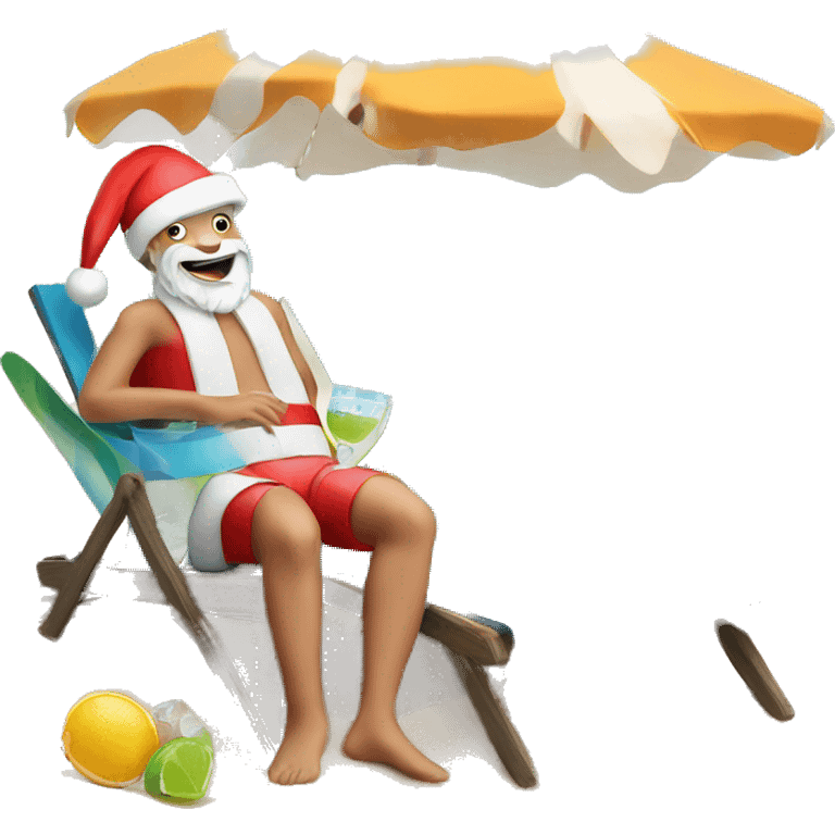 Santa on the beach with margarita emoji