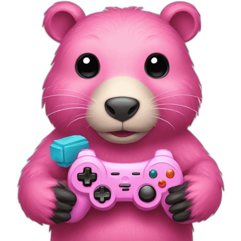 Pink beaver playing video games emoji