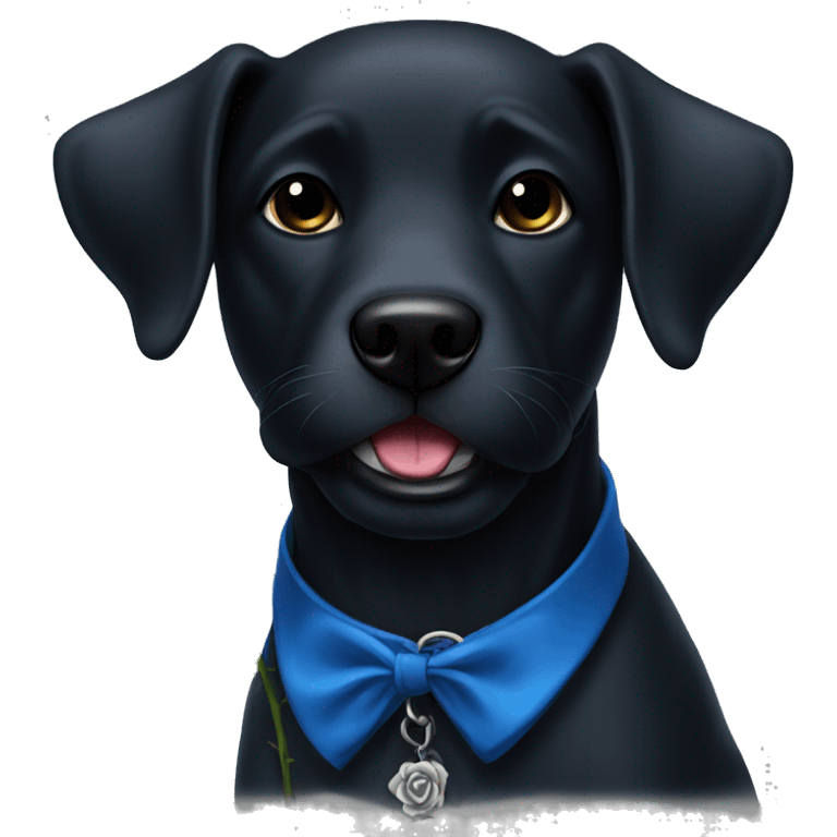 Black dog holding a blue rose in his mouth emoji