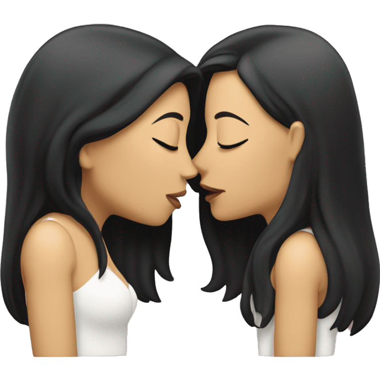 Lesbian women kiss. They have long black hair and white skin color. emoji