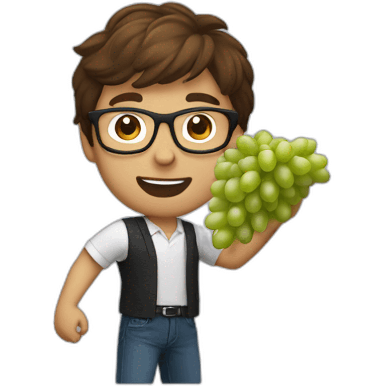 brown haired young men with glasses throwing grapes emoji