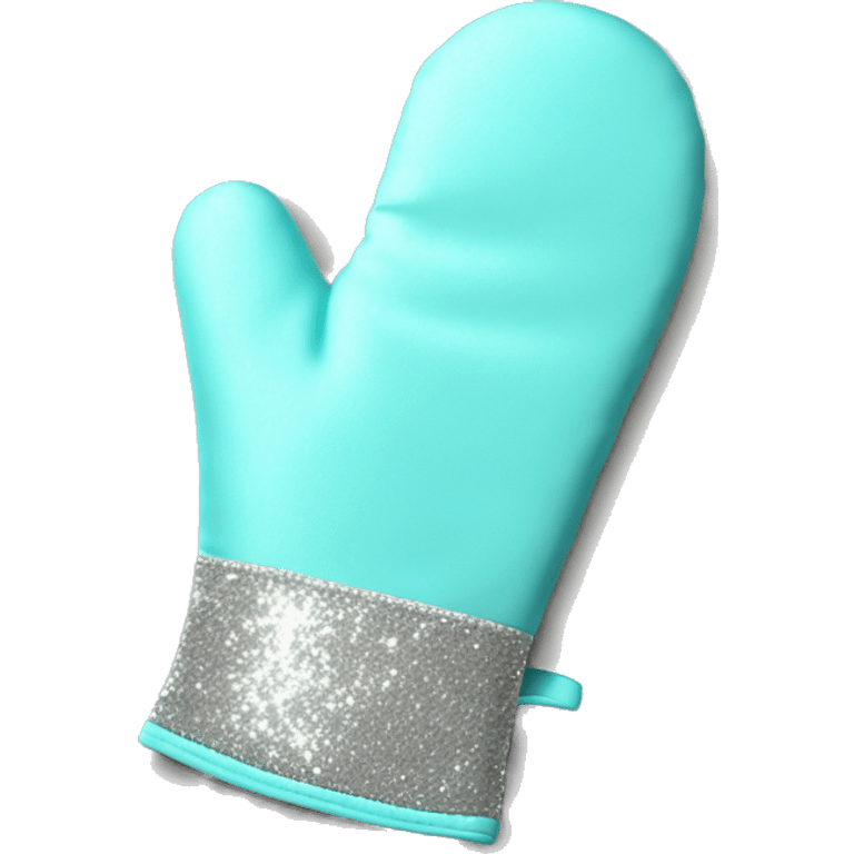 Realistic pastel tiffany blue and silver oven mitt with shiny glitter on it emoji