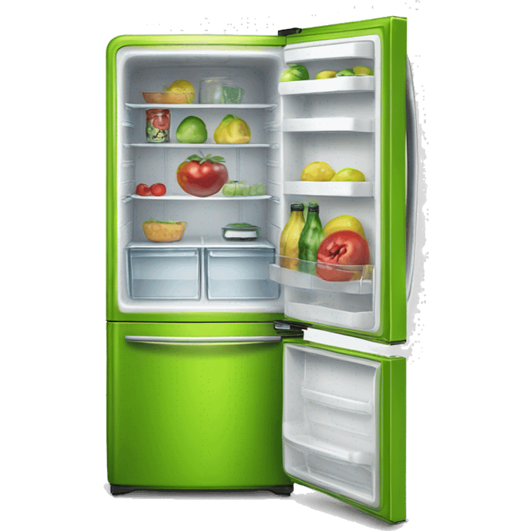 Realistic metallic lime green fridge isolated. emoji