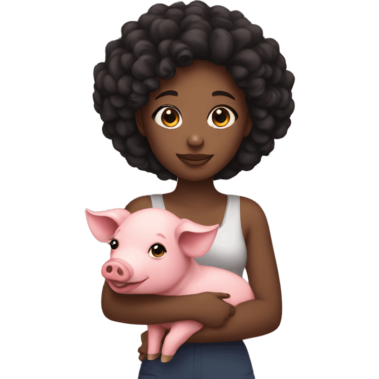 Black girl holding a pig emoji