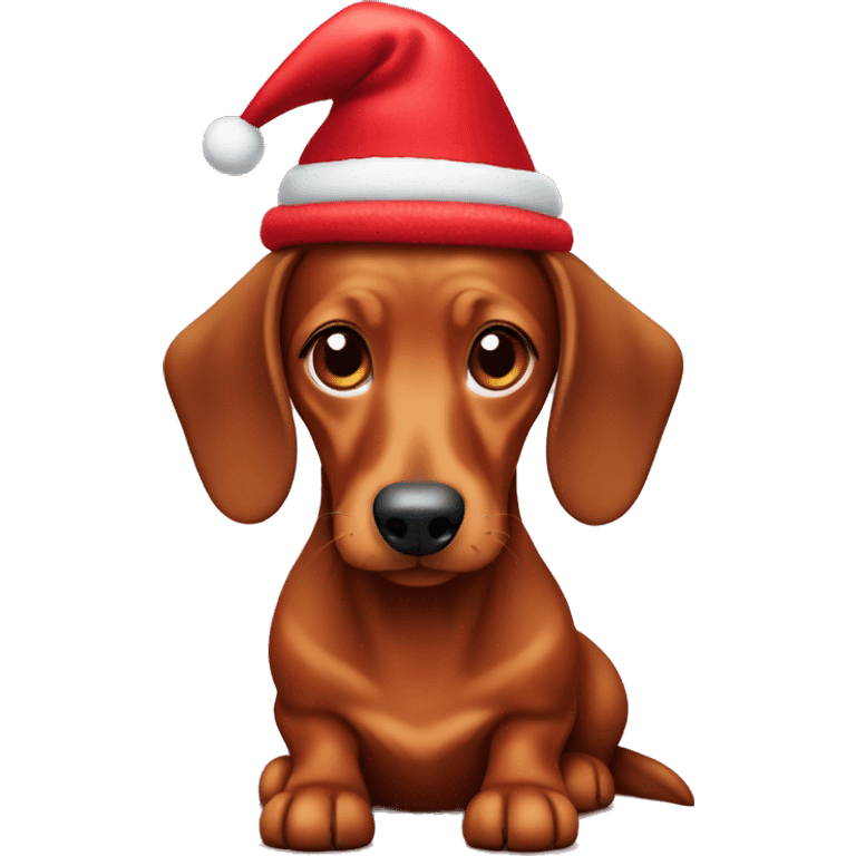 Shaded red dachshund wearing a Christmas hat emoji