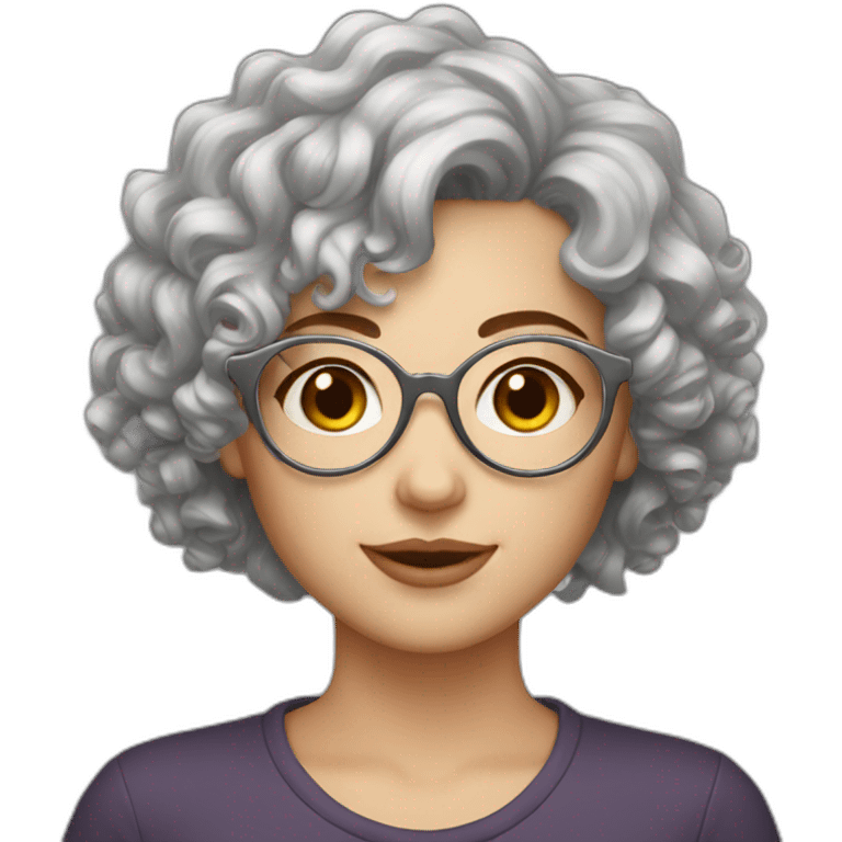 white girl with round silver glasses and really short curly brown hair emoji