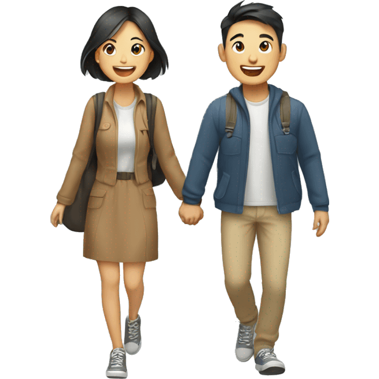 Cute Asian couple excitedly traveling  emoji