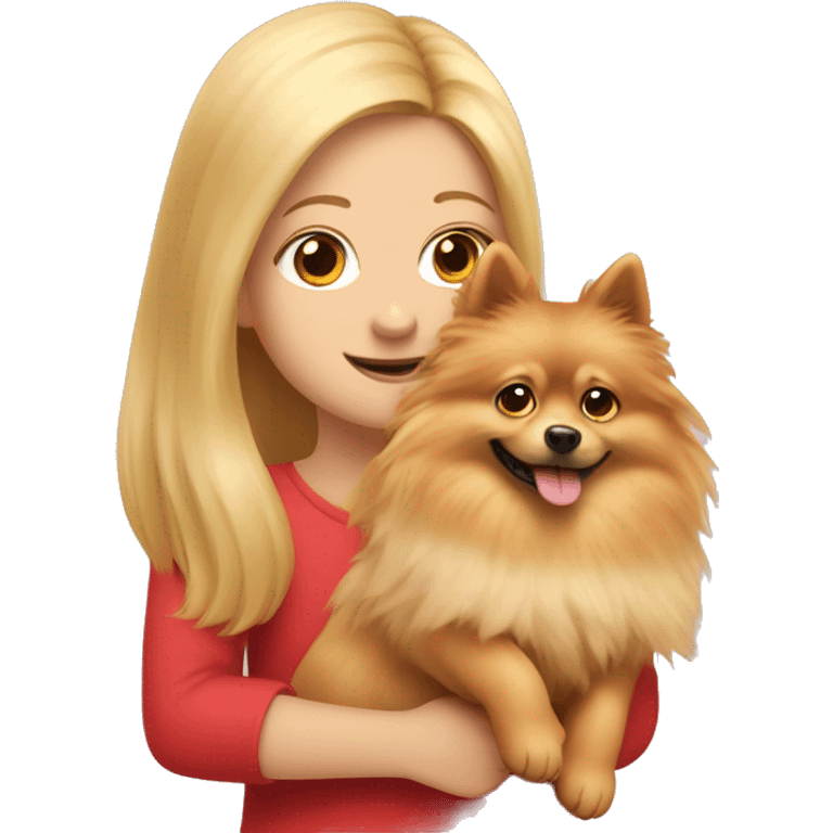 Red spitz in the arms of a girl with long blond hair emoji