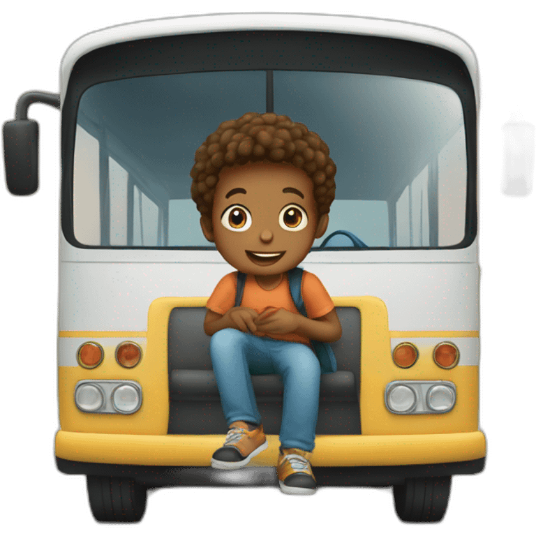 Young boy travel in bus  emoji