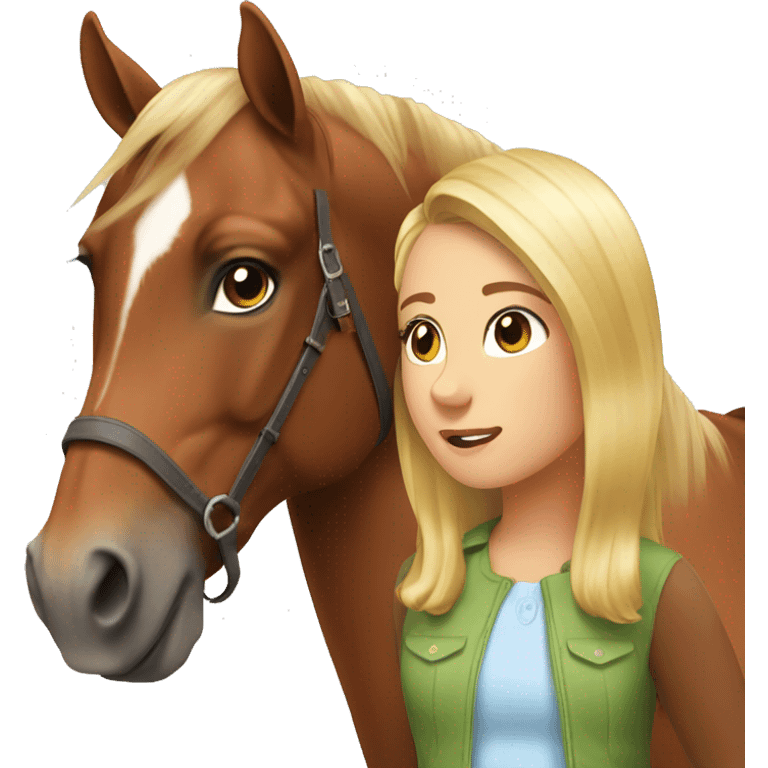 chestnut horse with blonde girl emoji