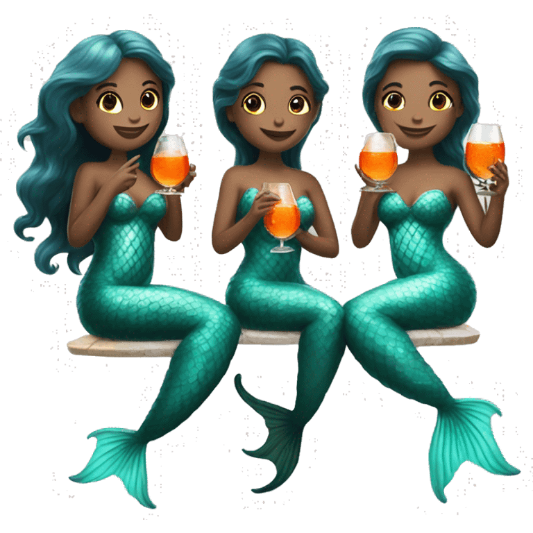 Three beautiful mermaids drinking aperol  emoji