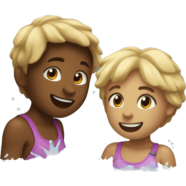 sticker without background, TWO CHILDREN SWIMMING IN THE LAKE, SPLASHING WATER emoji