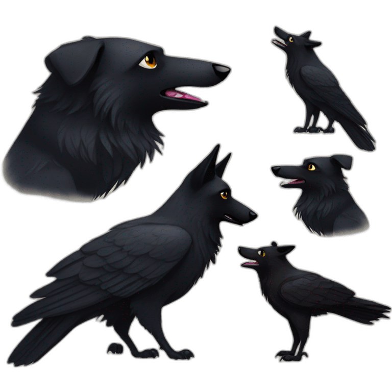 Black german shepherd and a raven bird emoji