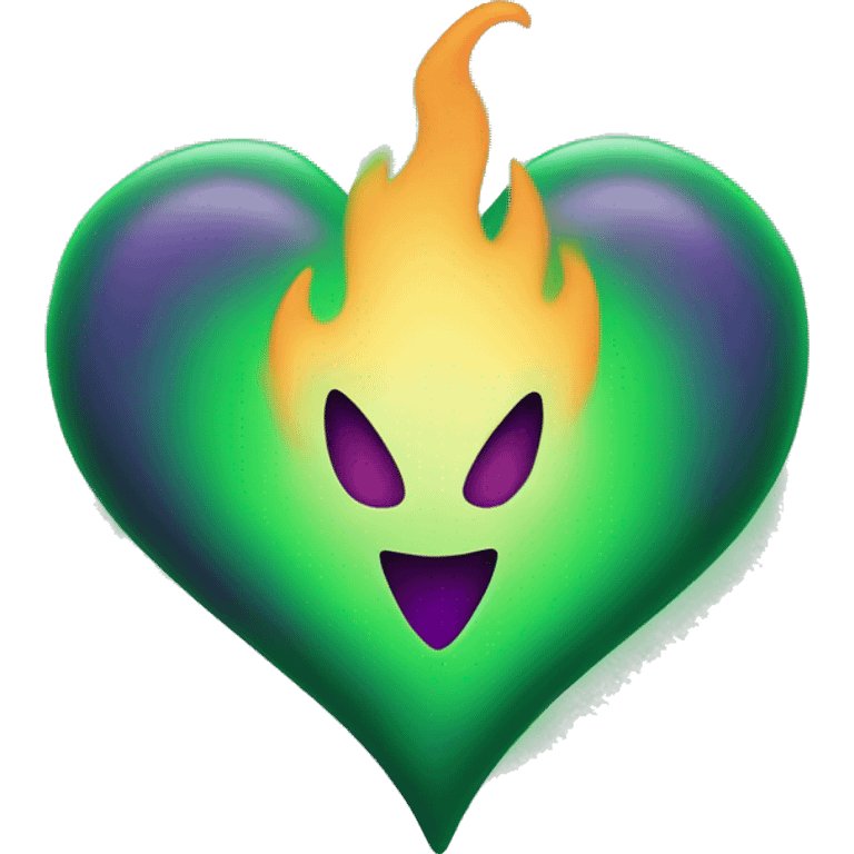 Green heart with purple flames emoji