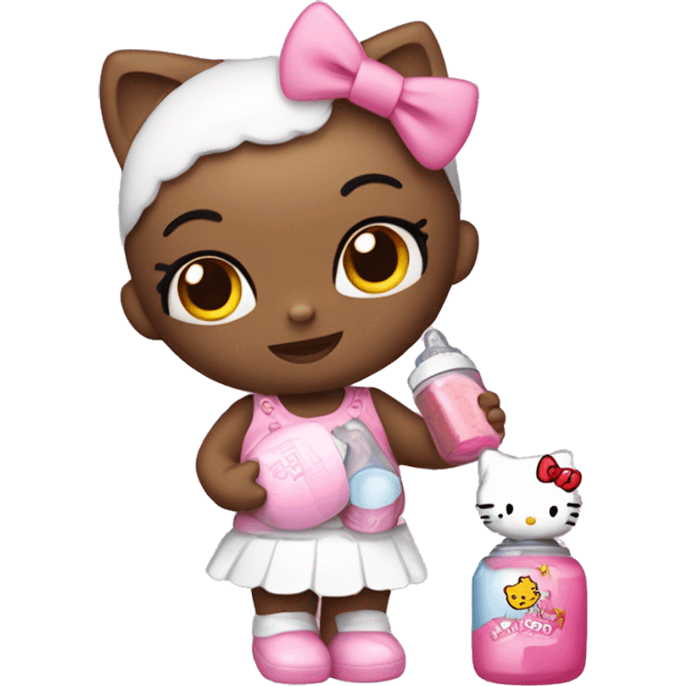 Hello kitty holding a baby bottle with coquette  emoji