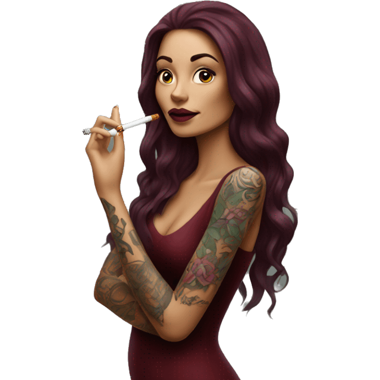 Beautiful tattooed burgundy long haired woman smoking a cigarette emoji