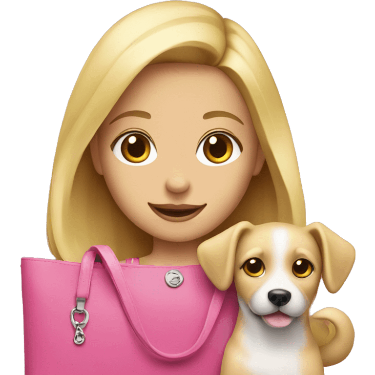 blond girl with pink bag with a dog inside emoji