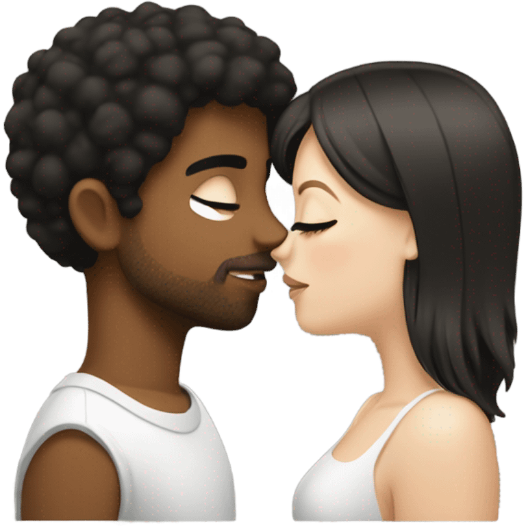 Brown guy kiss white girl both black hair kissing emoji