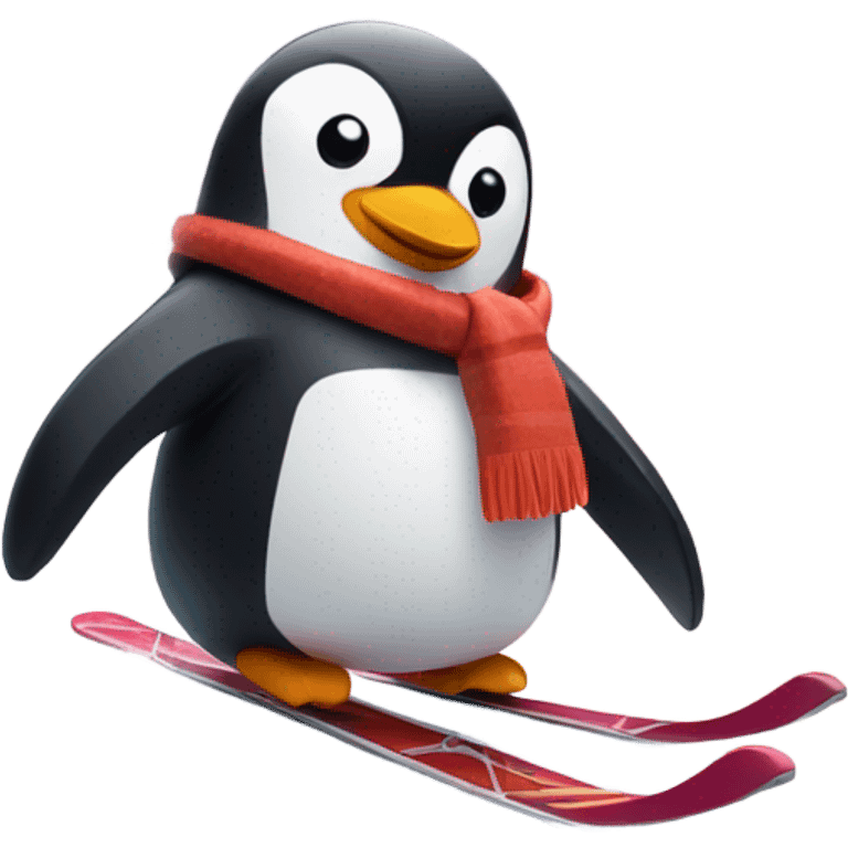 Penguin riding skis down a mountain  emoji