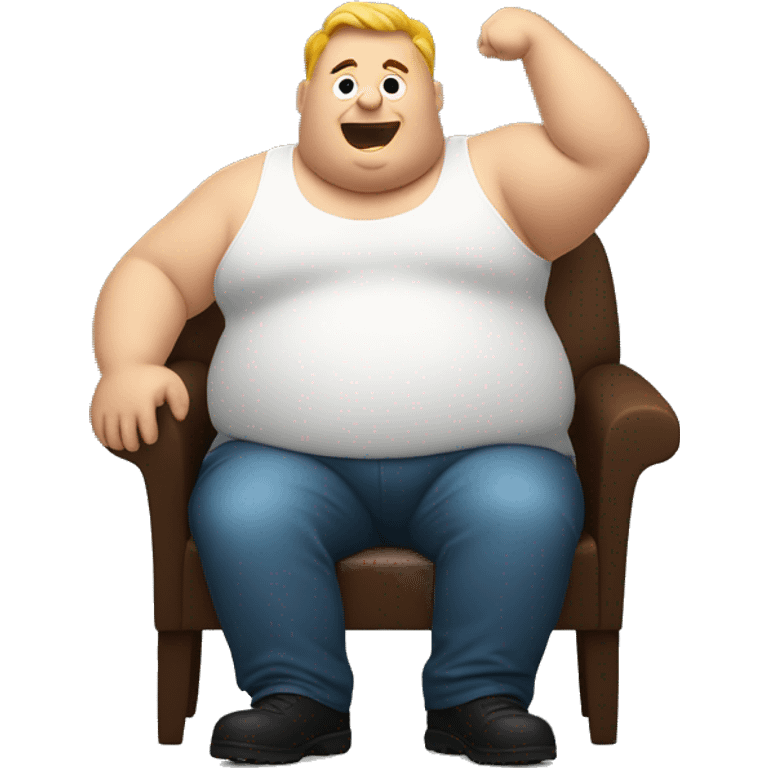 White Fat man sitting with one arm up in the air emoji