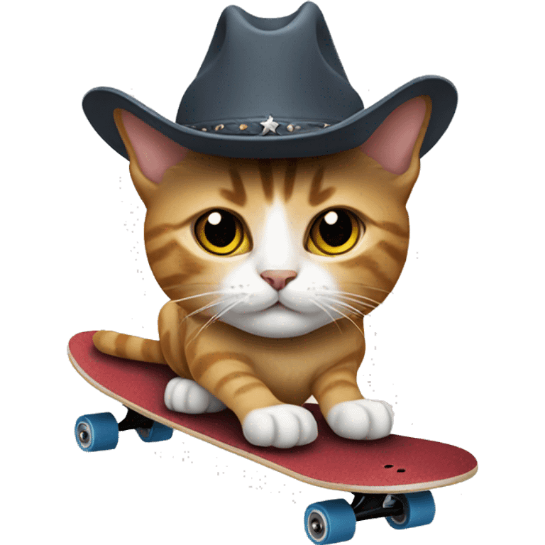 Cat with a cowboy hat on a skateboard  emoji