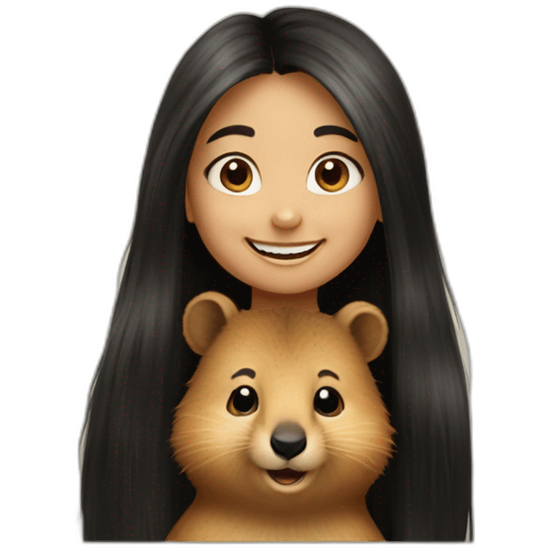 a-happy-quokka-with-happy-girl-who-is-black-long-hair emoji