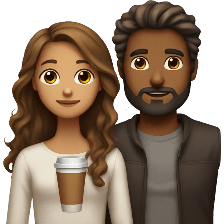 beard long hair man and a brown skin silky hair girl together the guy has hazel ages and girl has brown coffee eyes they are hugging and kissing   emoji