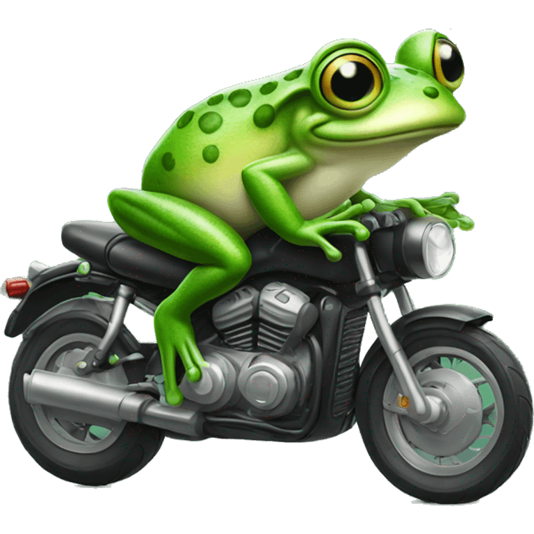 Frog with green eyes and spectacles on motorbike emoji