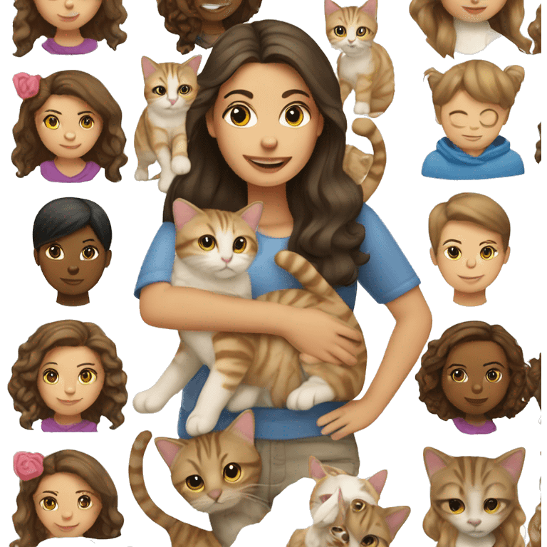 Brunette girl with tabby cat emoji