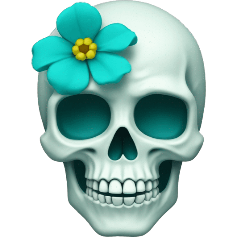 Skull with teal flowers on top left emoji