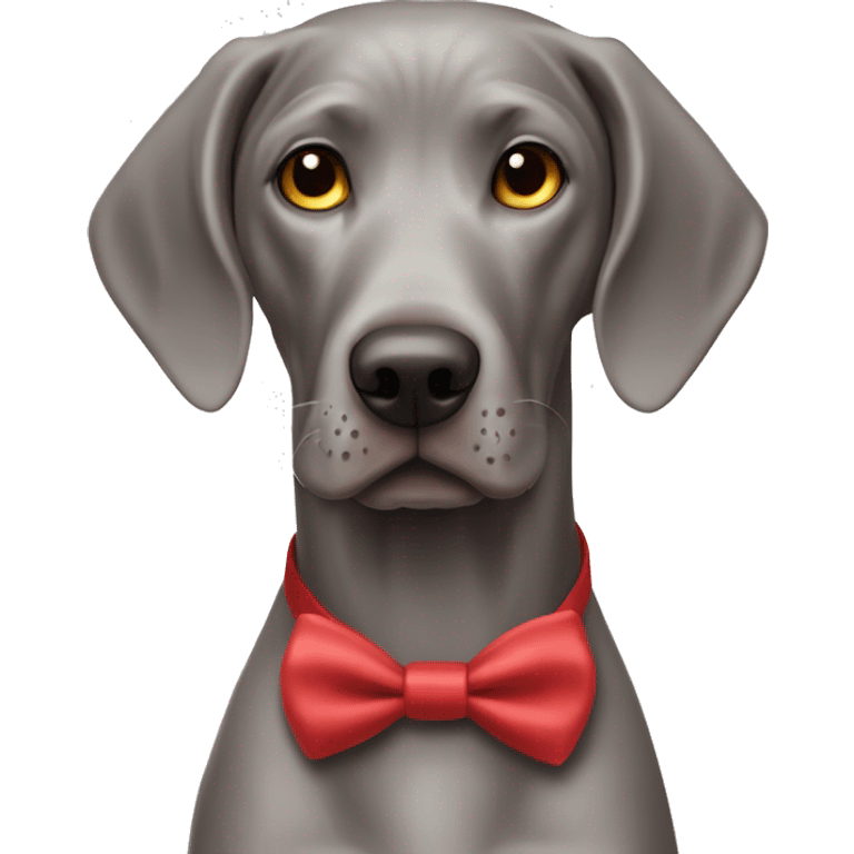 Weimaraner dog with red bow tie around his neck looking cute emoji