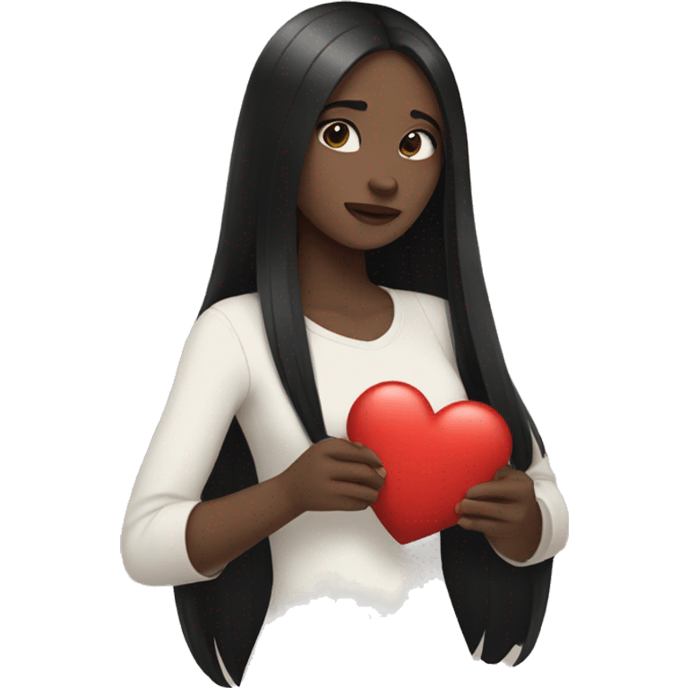 Pale girl with long black hair holding heart in her hands  emoji