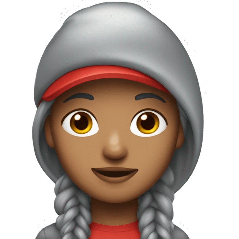 A girl who dyed her hair grey wearing a red cap backwards emoji