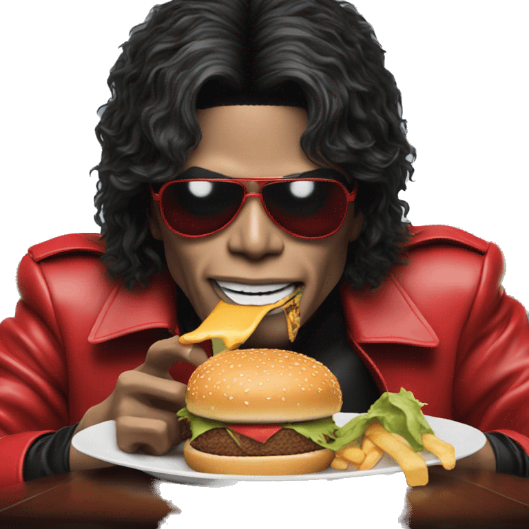 Michael Jackson in red Thriller suit eating a burger  emoji