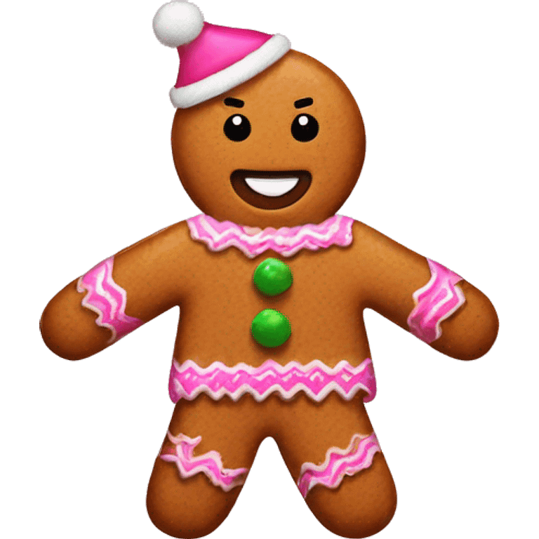 Pink Christmas sweater with gingerbread man emoji