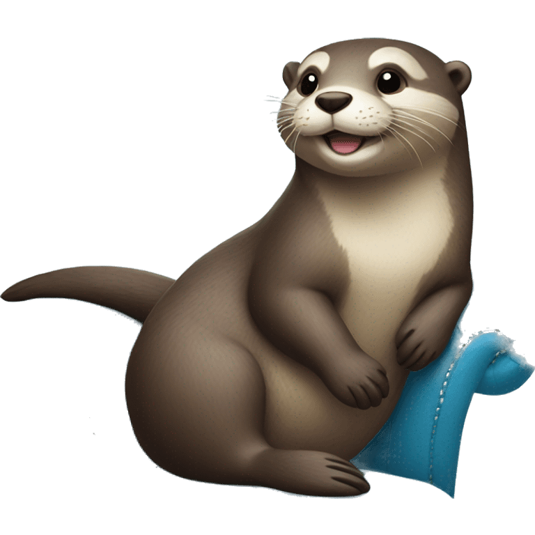 happy otter chilling on a blue couch emoji