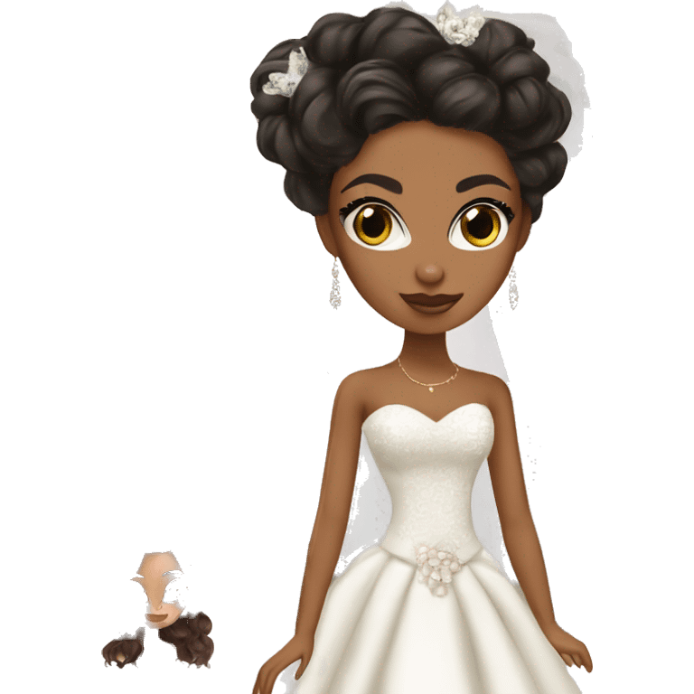 Bratz, bride, black curly hair, olive skin, brown almond cat eyes emoji