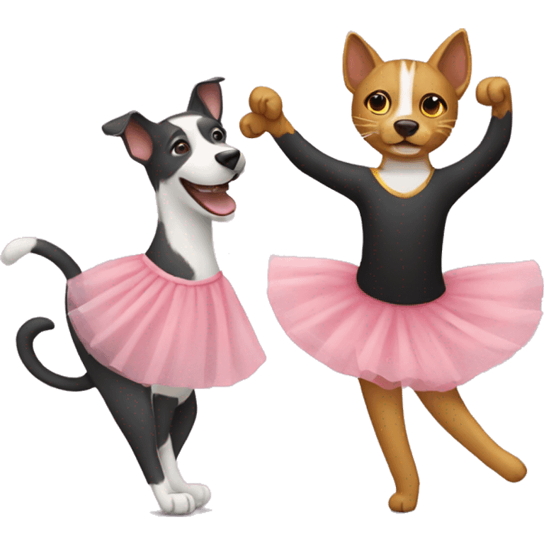 a dog and a cat dancing ballarina emoji