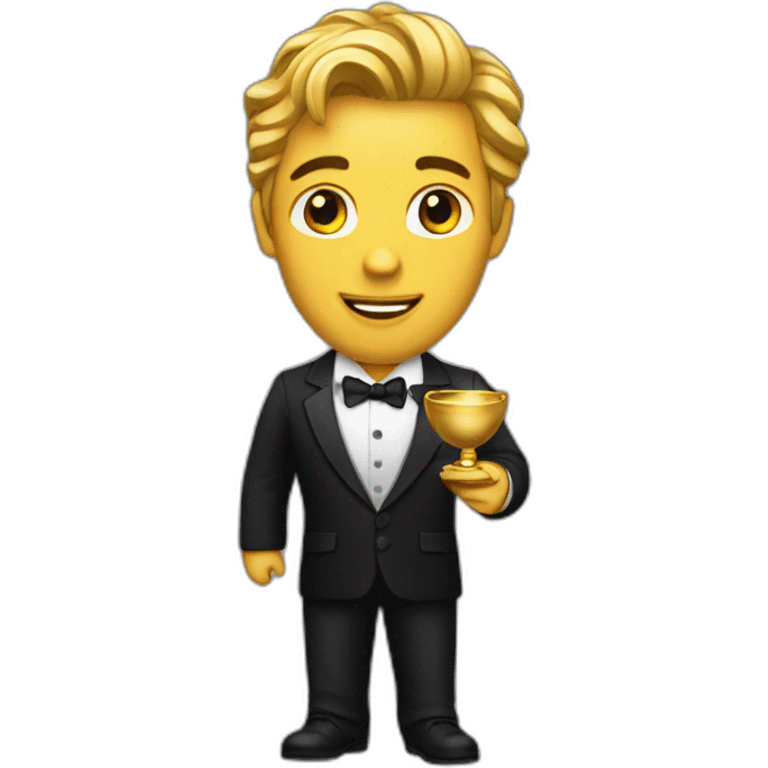 Posh-man-with-black-suit-holding-gold emoji