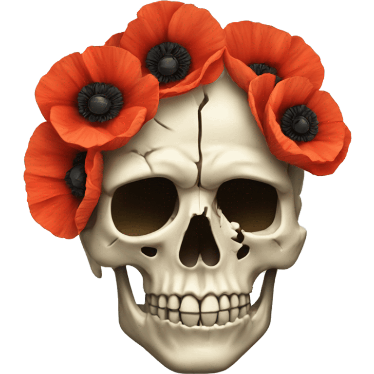 broken skull with poppies instead the brain in profile emoji