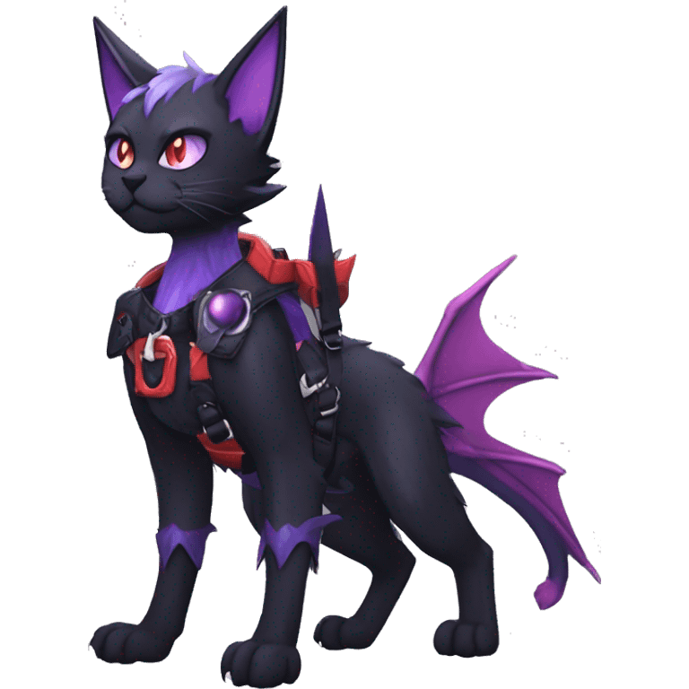 cool edgy black punk red Purple ethereal fantasy nargacuga-bat-cat-Fakemon collar harness full body emoji