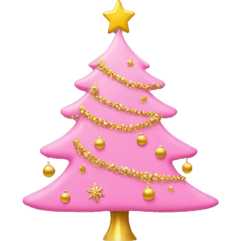 Pink Christmas tree with gold decorations emoji