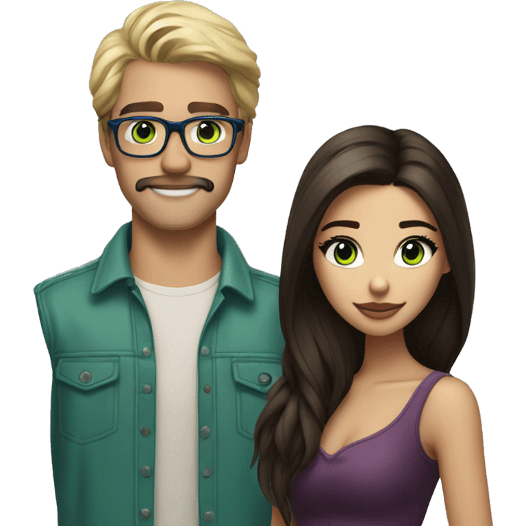 (brunette madison beer) standing next to (handsome blonde man, mustache, blue/green eyes, brown glasses) emoji