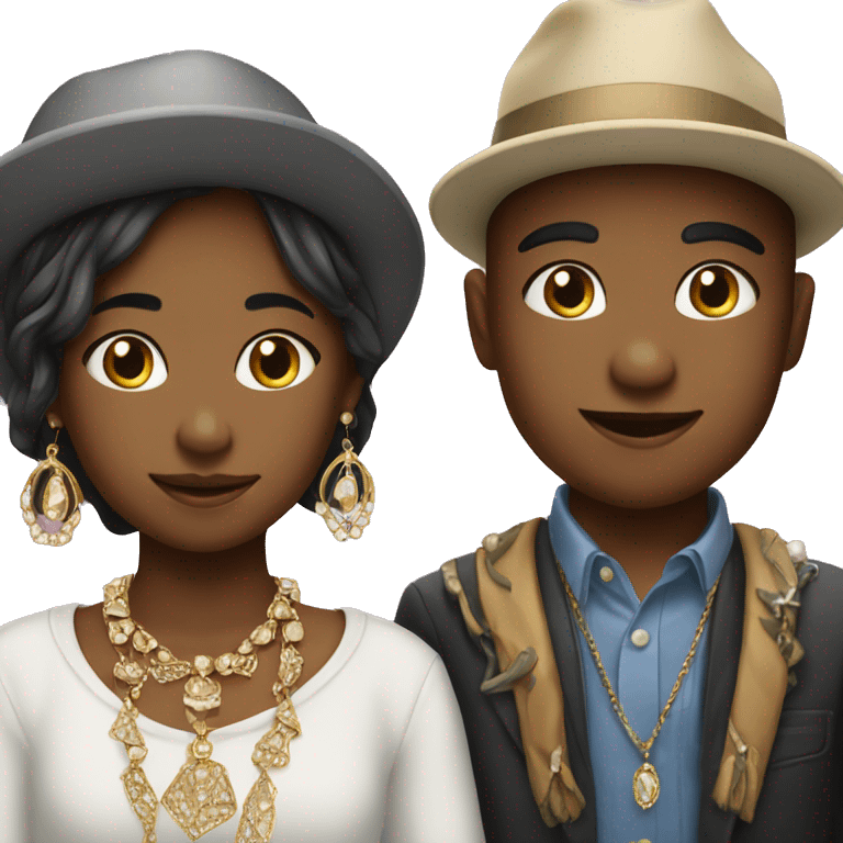 girl and boy in jewelry with hat emoji