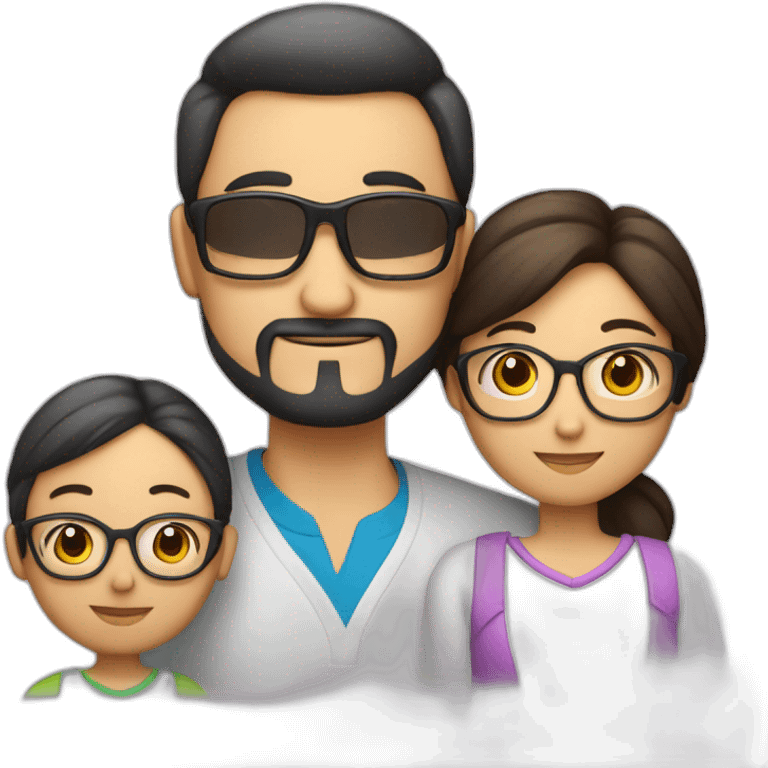 Familia hombre con gafas y barba, mujer china y niño emoji