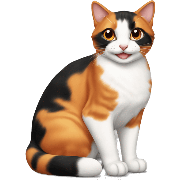 orange, black, and white calico cat smiling emoji