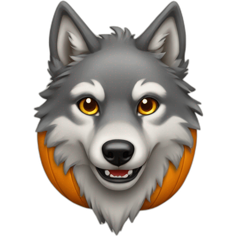 Wolf with pumpkin head emoji